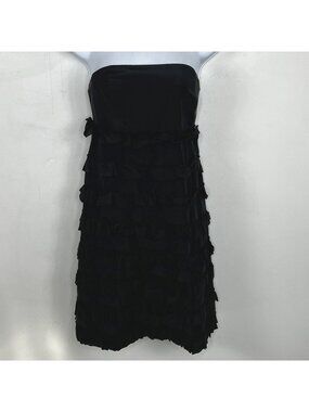 GAP Black Strapless Ruffle Tiered Silk Mini Dress 8 Party Cocktail Modern Femme